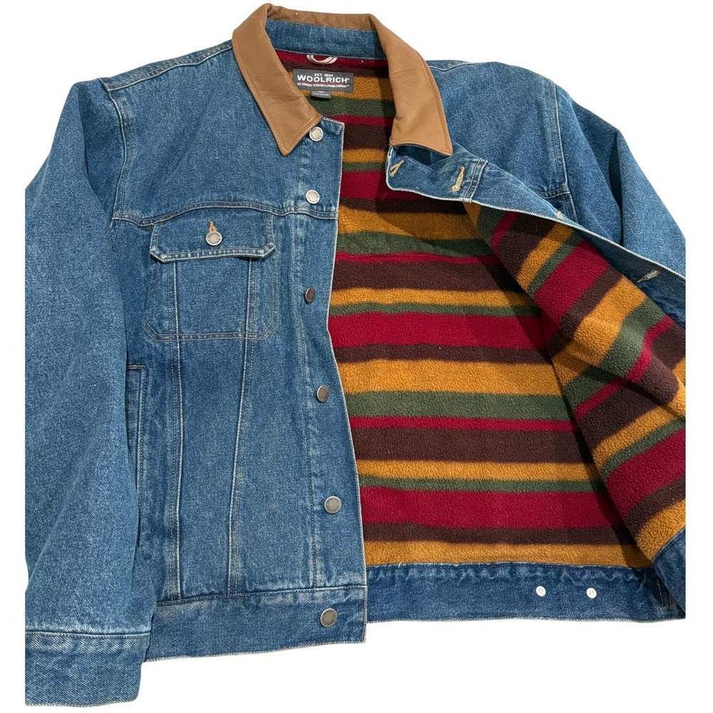 Vintage Woolrich Jacket Mens Large Blue Denim Trucker Bomber Blanket Lined 90s